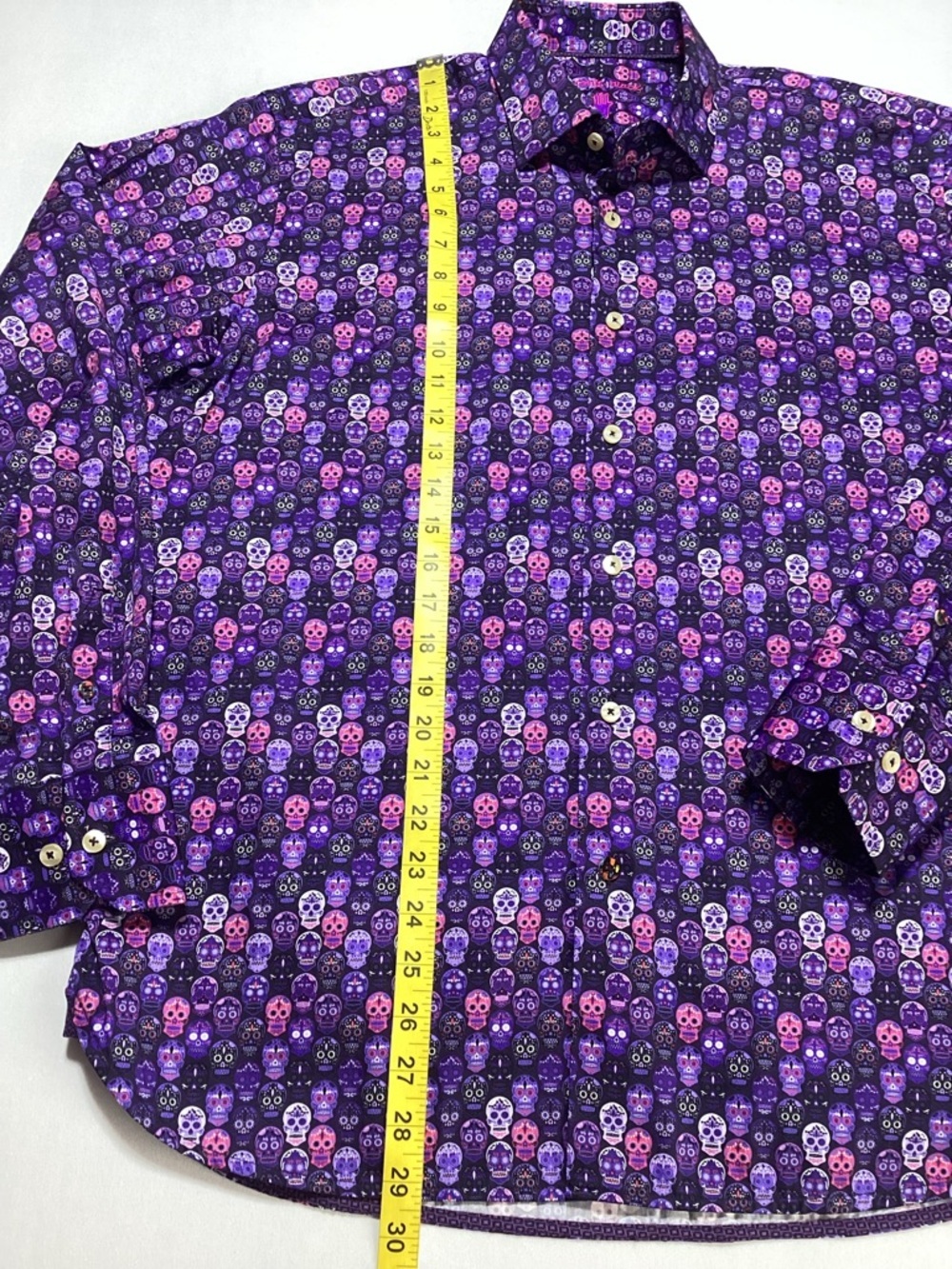 Men's Purple Skull-Pattern Button-Down Dress Shirt - Picture 9 of 11